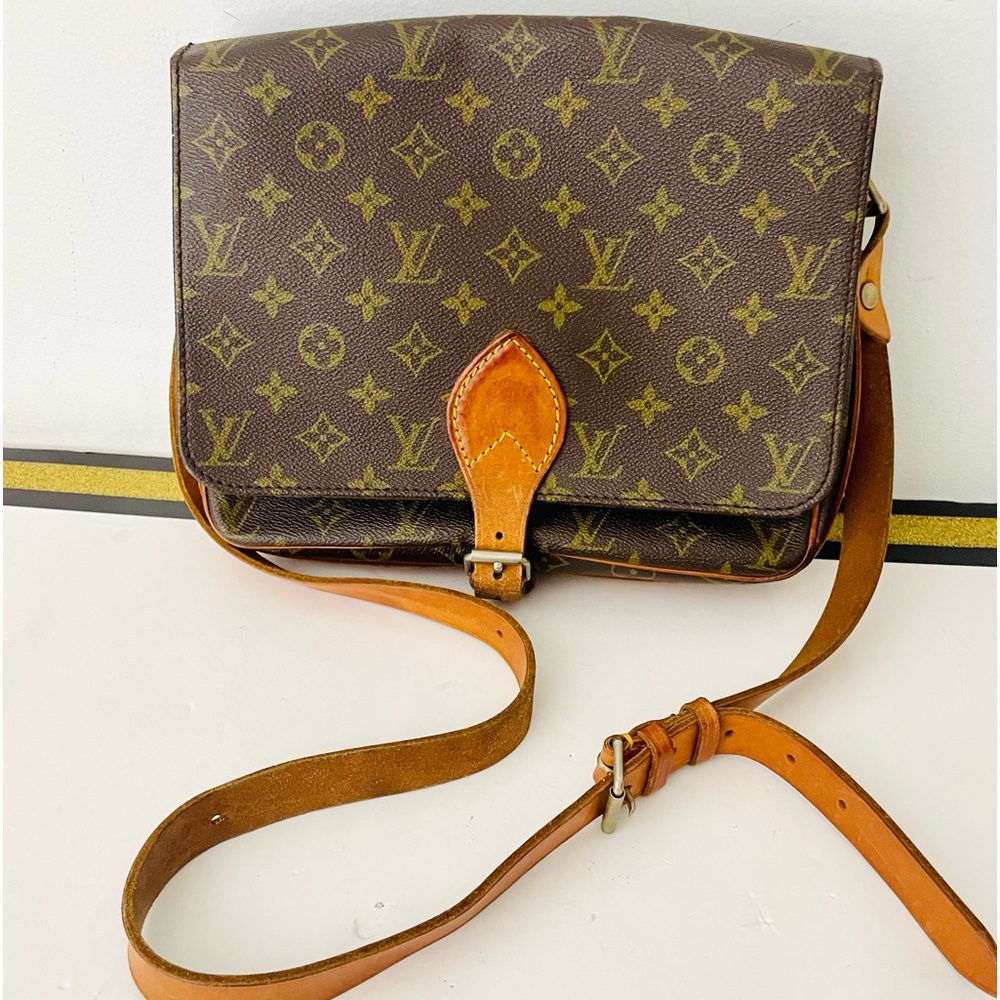 Louis Vuitton Brown Monogram Canvas Shoulder Bag with Tan Leather Trim